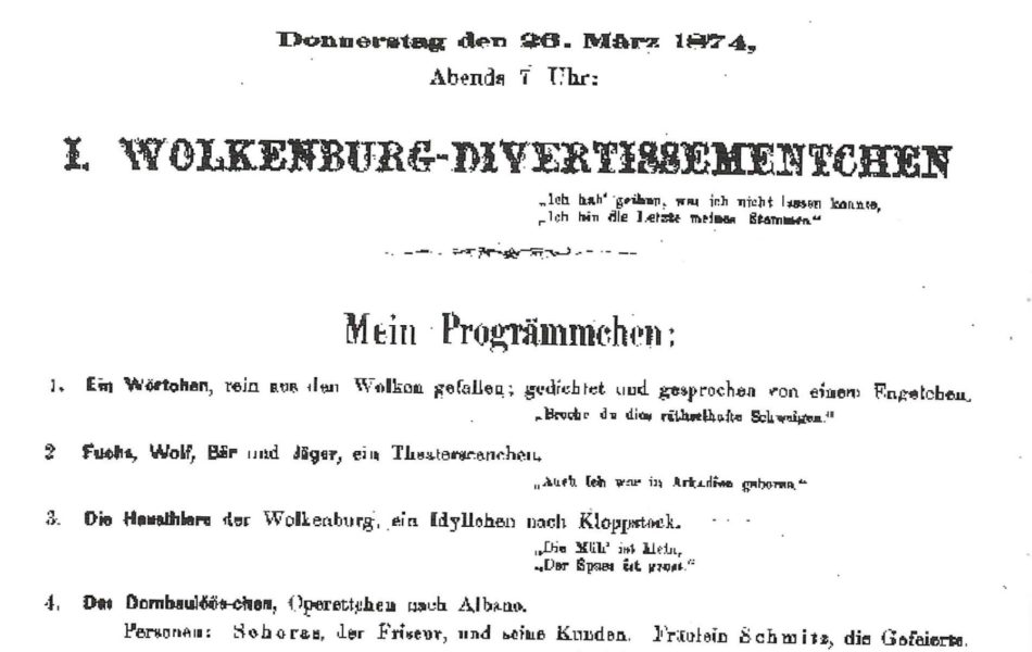 1. Wolkenburg Divertissementchen - Divertissementchen 1874 - Programm des ersten Divertissementchens